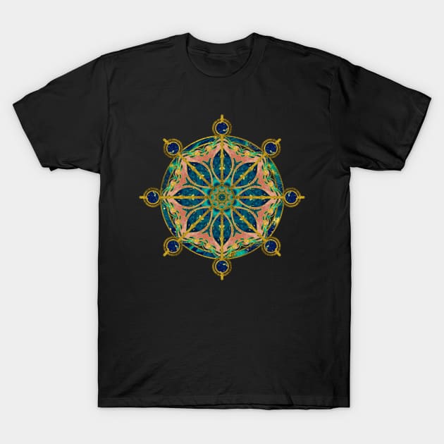 Dharma Wheel - Dharmachakra Gemstone & Gold T-Shirt by Nartissima